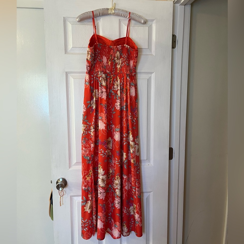 Boho Hawaiian Red Floral Sundress Tropical Maxi Long BOG Collective Fitted - Picture 4 of 5